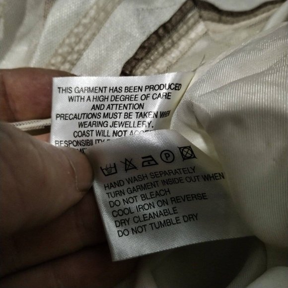 Coast Skirt Womens 12 Cream Stripe Geometric Midi Lined Zip Net Diamond Flared - Picture 14 of 15